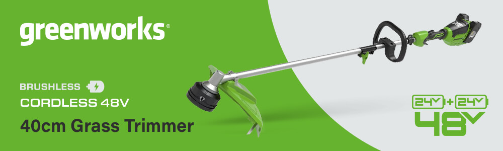 Greenworks GD24X2TX
48v Cordless Grass Trimmer
400mm (Attachment Compatible) Greenworks GD24X2TX 48v 24v Cordless Brushless Grass Trimmer