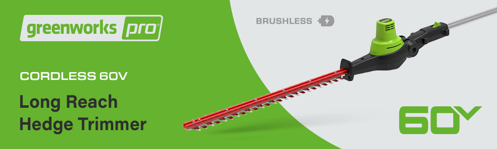 Greenworks GD60PHT51
60v Cordless Brushless
Long-Reach Hedge Trimmer 510mm Greenworks GD60PHT51 60v Cordless Brushless Long Reach Hedge Trimmer