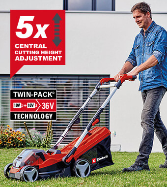 Central cutting 5x height adjustment Einhell GE-CM 36-34 Li 36v Cordless Rotary Lawnmower 340mm cutting height adjustment