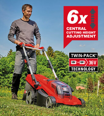 Central cutting 6x height adjustment Einhell GE-CM 36-41 Li 36v Cordless Brushless Rotary Lawnmower 410mm cutting height adjustment
