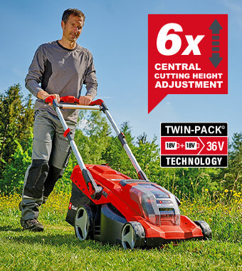 Central cutting 6x height adjustment Einhell RASARRO 36-42 36v Cordless Brushless Rotary Lawnmower 420mm cutting height adjustment