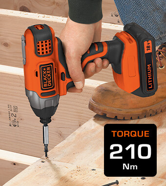 210 Nm Max. Torque Black Decker BCK25S2S Power Connect Cordless Impact Driver Torque Nm