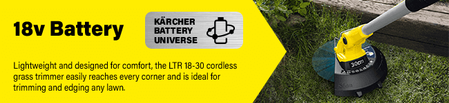 Part of the Karcher 18v battery universe range.
Compatible with Karcher 18v 2.5ah or 5.0ah batteries. Karcher LTR 1830 Grass Trimmer 18v Battery Universe Cordless Range