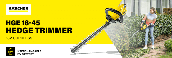 Karcher HGE 18-45
18v Cordless
Hedge Trimmer 450mm Karcher HGE1845 18v Cordless Hedge Trimmer 450mm
