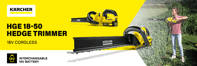 Karcher HGE 18-50
18v Cordless
Hedge Trimmer 500mm Karcher HGE1850 18v Cordless Hedge Trimmer 500mm