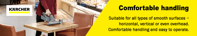 Comfortable handling
Suitable for all types of smooth surfaces -
horizontal, vertical or even overhead.
Comfortable handling and easy to operate. Karcher WVP10 Vacuum Cleaner