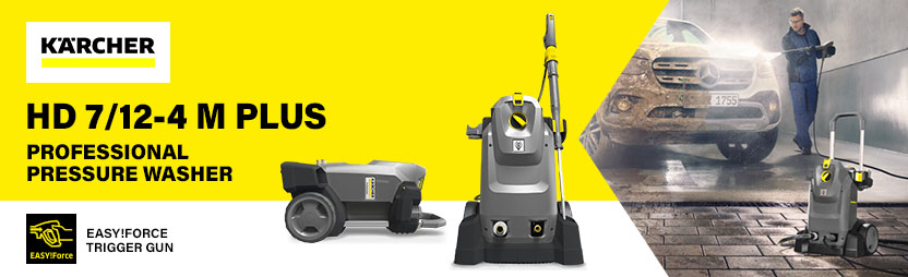 Kärcher HD 7/12-4 M PLUS Professional Pressure Washer 180 Bar – EASY!Force Trigger Gun Kärcher HD 7/12-4 M PLUS professional pressure washer with EASY!Force trigger gun – compact upright/layflat design