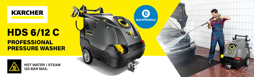 Karcher HDS 6/12 C Professional Pressure Washer – 120 Bar Hot Water and Steam with eco!efficiency Karcher HDS 6/12 C professional hot water pressure washer 120 bar with eco!efficiency mode and steam function