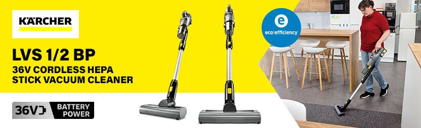 Karcher LVS 1/2 BP — 36V Cordless HEPA Stick Vacuum Karcher LVS 1/2 BP 36V cordless HEPA stick vacuum cleaner with eco!efficiency mode