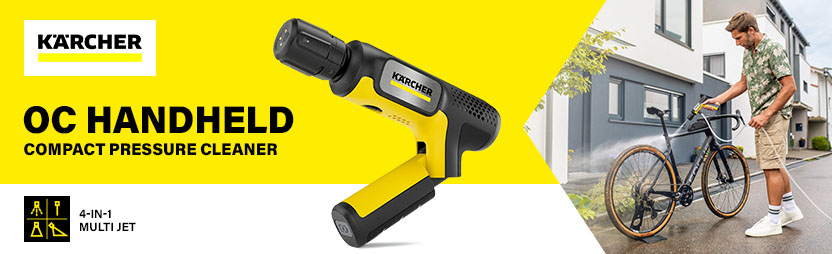 Kärcher OC Handheld Compact Rechargeable Pressure Cleaner – 4-in-1 Multi Jet Kärcher OC Handheld Compact pressure cleaner with 4-in-1 Multi Jet Integrated lithium-ion battery