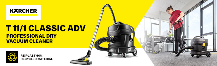 Kärcher T 11/1 Classic ADV — Re!Plast 60% Recycled Kärcher T 11/1 Classic ADV professional dry vacuum cleaner, 11 litre, made from 60% recycled Re!Plast material