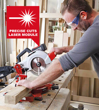 • Laser and LED for easy and safe use
• X-Tend work supports with ergonomic singlehand operation facility Einhell TE-MS 18-210 Li Cordless Compound Mitre Saw 210mm diameter blade Laser ergonomic X-Tend