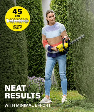 Achieve neat results with minimal effort.
Lightweight for easy and effortless work. Karcher HGE1845 Cordless Lightweight Hedge Trimmer