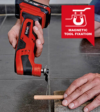 Comfortable accessory change thanks
to magnetic tool fixation. Einhell TC-MG 18 Li Oscillating Multi Tool