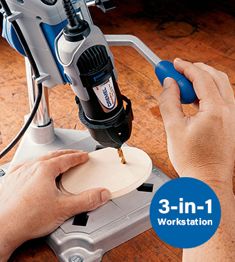 Drill vertically or at an angle,
adjustable in increments of 15 degrees. Dremel 220 Workstation Rotary MultiTool Stand
