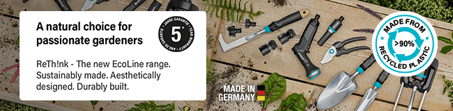 A natural choice for passionate gardeners
GARDENA EcoLine is the first range of high quality
gardening tools in the market that is made with
significant shares of recycled materials. Original Gardena EcoLine Gardening Tools