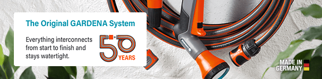 Original GARDENA System
Hose Connection Set
Everything interconnects from start
to finish and stays watertight.
Quality, extremely long service life
and reliability over the last 50 years! Original GARDENA System Hose Connection Set