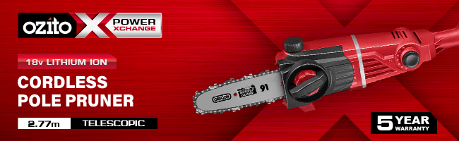 ozito cordless pole pruner