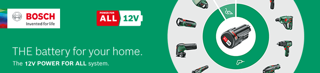 Power for ALL cordless systems from Bosch.
The battery for your home DIY, Household, Garden. UNIVERSALCIRC 12v Cordless PowerForAll Battery System