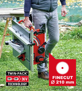 Small and compact, ideal for
limited space or mobile use. Einhell TE-TS 36-210 Li Table Saw Finecut Compact mobile