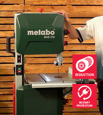 High precision and stability
for highest cutting quality Metabo BAS318 precision Bandsaw stable Quiet induction motor Restart protection