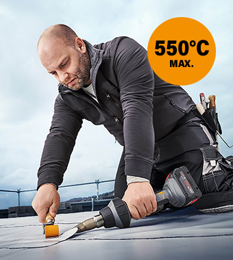 Developed for professional craftsmen.
Temperature Boost (350°C in less than 4 sec.) Steinel MOBILEHEAT 7 Professional Cordless Hot Air Heat Tool Temperature Boost craftsmen