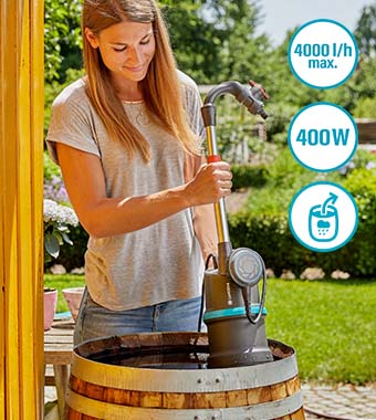 Designed primarily for pumping water
out of water butts and water tanks. Gardena 1762-28 Water Butt Tank Submersible Water Pump Rainwater