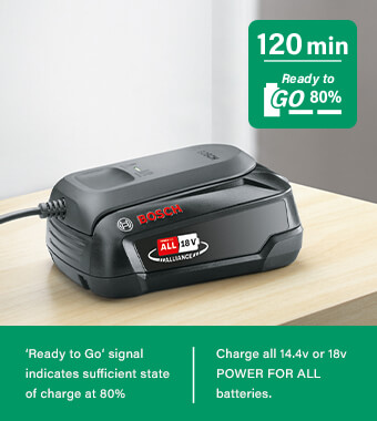 Ready-to-Go signal indicates sufficient
state of charge at 80% Bosch AL 1810 CV Charger Pack 18v Cordless Charge Time