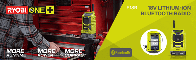 Ryobi ONE+ 18v Cordless
Radio with Bluetooth®
R18R Ryobi R18R ONEplus 18v Cordless Bluetooth Radio