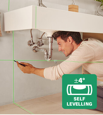 Self-levelled laser cross for fast and easy
alignment on the wall Bosch Quigo Green Laser Level Self Levelling alignment