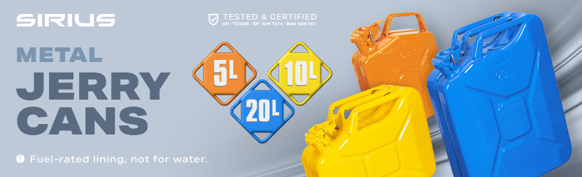 Sirius Metal Fuel Can – Tested & Certified Sirius metal fuel can for petrol and diesel, tested and certified to UN, TÜV/GS, SP, DIN 7274 and BAM standards