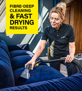 Outstanding cleaning performance
Achieve remarkable textile surface cleaning with rapid
drying, ensuring you can use the cleaned surfaces
promptly. Experience outstanding cleaning results,
with a noticeable before-and-after transformation. Karcher PUZZI 81C Spray Extraction Carpet Upholstery Cleaner Fiber-Deep Quick Drying