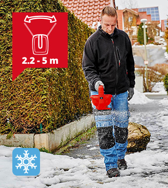 Get through the winter without any incidents!
Comes in handy for spreading salt in the
winter. Walkways and courtyard entrances can
be easily cleared of snow and ice in no time. Einhell GE-WS-18-75-Li 18v Cordless snow ice winter spreading salt