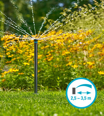 Automatic irrigation of middle-sized areas,
thanks to its spray range of 2.5 to 3.5 m. Gardena SprinklerSystem MD40-300 PopUp Garden Sprinkler 8239-20