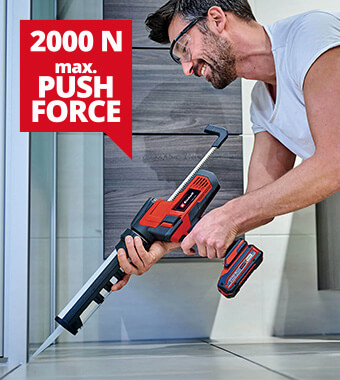 High squeezing force of up to 2000 N Einhell TE-SG 18-10 18v Cordless Caulking Gun squeezing force