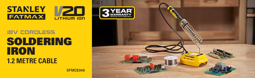 Stanley FatMax V20
18v Cordless
Soldering Iron
SFMCE040 Stanley FatMax V20 18v Cordless Soldering Iron SFMCE040