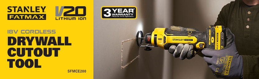 Stanley FatMax V20
18v Cordless
Drywall Cutout Tool
SFMCE200 Stanley FatMax V20 18v Cordless Drywall Cutout Tool SFMCE200