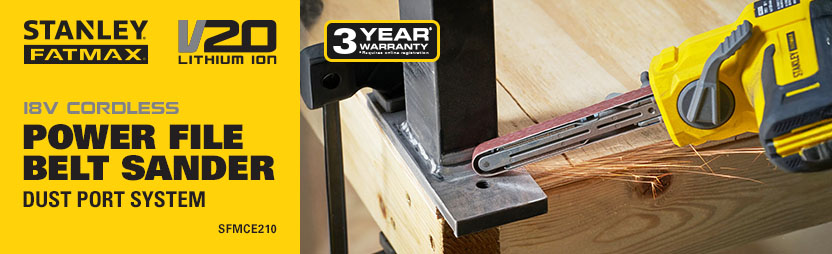 Stanley FatMax V20
18v Cordless Powerfile
Belt Sander
SFMCE210 Stanley FatMax V20 18v Cordless Power File Belt Sander SFMCE210