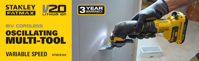Stanley FatMax V20
18v Cordless
OIS Oscillating Multi-Tool
SFMCE500 Stanley FatMax V20 18v Cordless OIS Oscillating Multi-Tool SFMCE500