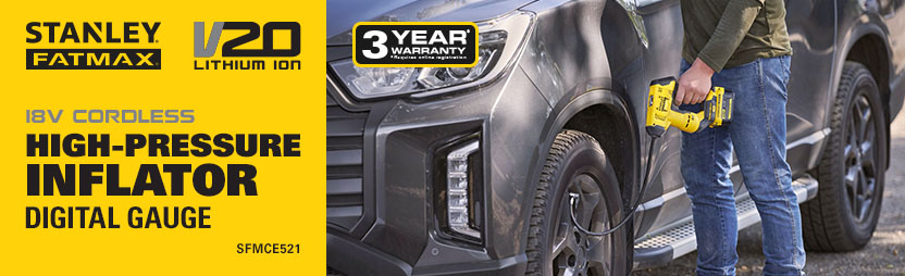 Stanley FatMax V20
18v Cordless
High-Pressure Inflator
SFMCE521 Stanley FatMax V20 18v Cordless High-Pressure Inflator SFMCE521