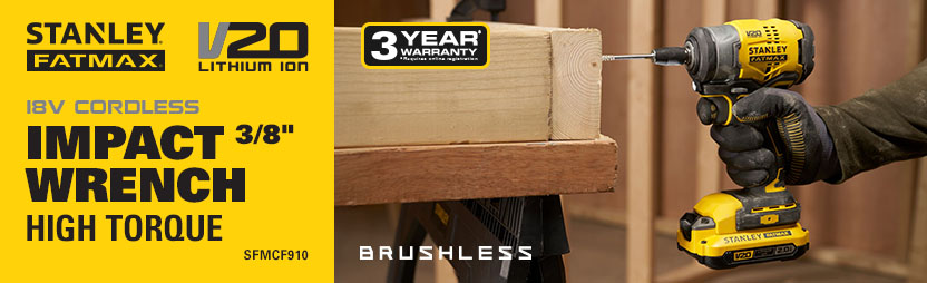 Stanley FatMax V20
18v Brushless Cordless
High Torque 3/8" Impact Wrench
SFMCF910 Stanley FatMax V20 18v Brushless Cordless High Torque 3/8inch Impact Wrench SFMCF910