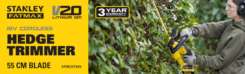 Stanley FatMax V20
18v Cordless
Hedge Trimmer 550mm
SFMCHT855 Stanley FatMax V20 18v Cordless Hedge Trimmer 550mm SFMCHT855