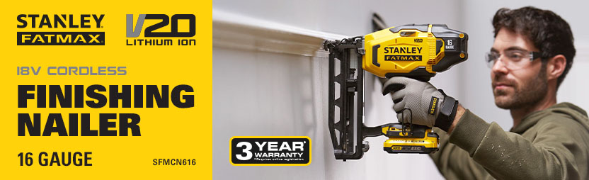 Stanley FatMax V20
18v Cordless
16G Second Fix Nail Gun
SFMCN616 Stanley FatMax V20 18v Cordless 16G Second Fix Nail Gun SFMCN616