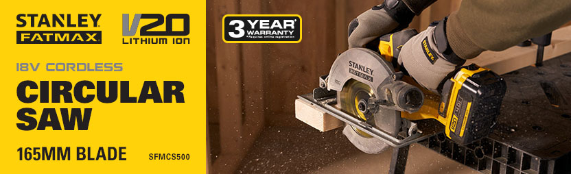 Stanley FatMax V20
18v Cordless
Circular Saw 165mm
SFMCS500 Stanley FatMax V20 18v Cordless Circular Saw 165mm SFMCS500