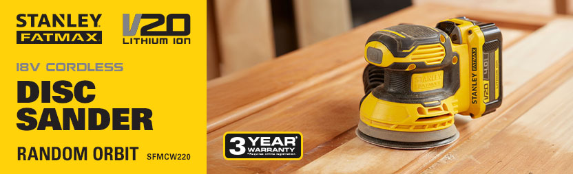 Stanley FatMax V20
18v Cordless
Random Orbit Disc Sander 125mm
SFMCW220 Stanley FatMax V20 18v Cordless Random Orbit Disc Sander 125mm SFMCW220