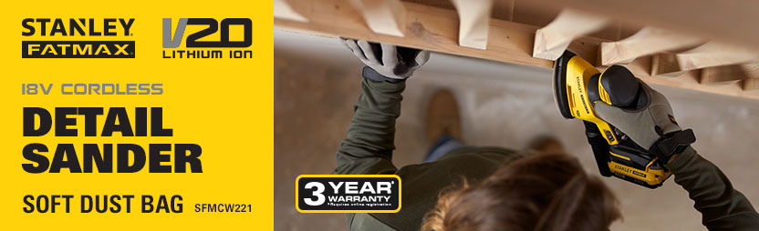 Stanley FatMax V20
18v Cordless
Detail Sander
SFMCW221 Stanley FatMax V20 18v Cordless Detail Sander SFMCW221