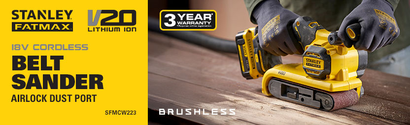 Stanley FatMax V20
18v Cordless Brushless
Belt Sander
SFMCW223 Stanley Fatmax V20 18v Cordless Brushless Belt Sander SFMCW223