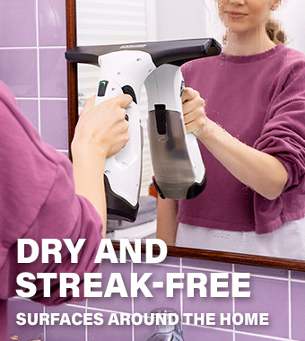 The quick and easy way to clean flat surfaces,
such as windows, tiles, worktops and mirrors
leaving a sparkling, streak-free finish. Karcher WV 2 PLUS Window Vac Streak-Free Glass Cleaning
