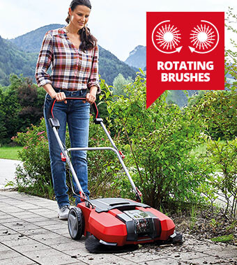 Sweeping up without effort
using battery-assisted brush-drive Einhell TE-SW 18-610 Li Cordless Push Sweeper