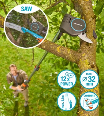 Gardena 12082-20 StarCut Pro L Set Telescopic Tree Pruning Lopper Saw Head PowerCoated 32mm